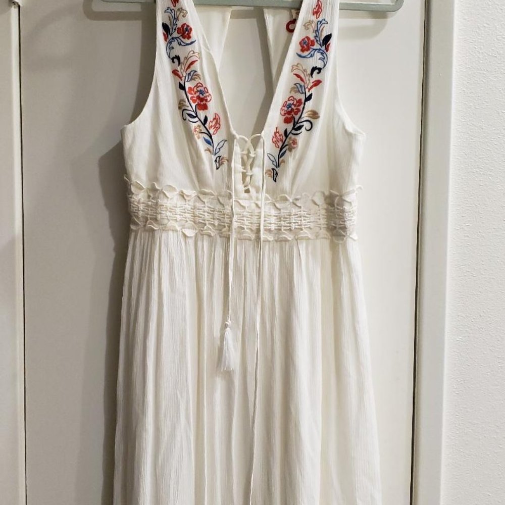 Flying Tomato Cream Maxi Dress with Red & Blue Floral Embroidery
